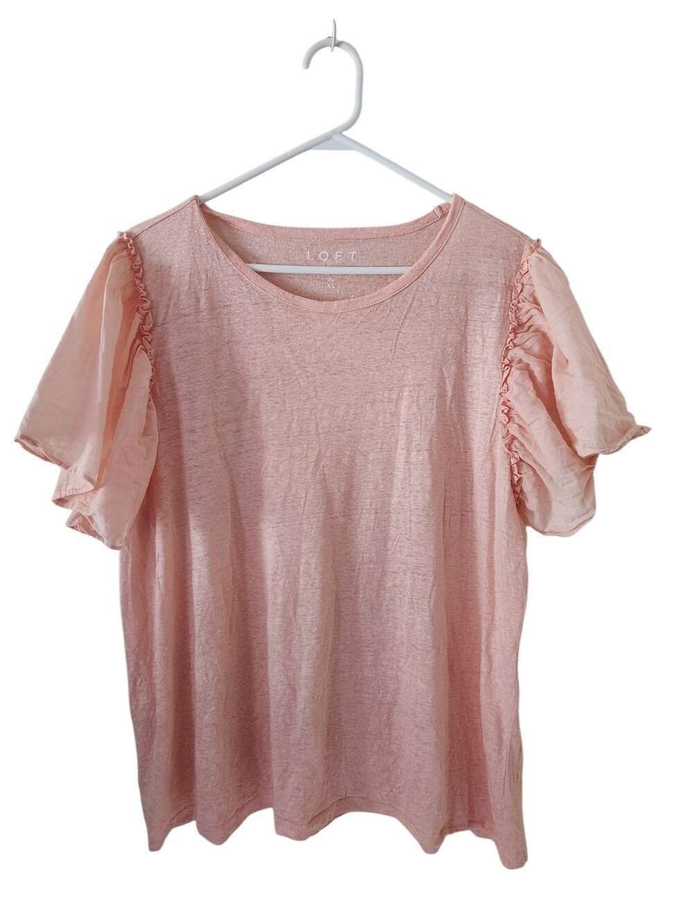 Loft Linen Ruffled Puff Sleeve Top